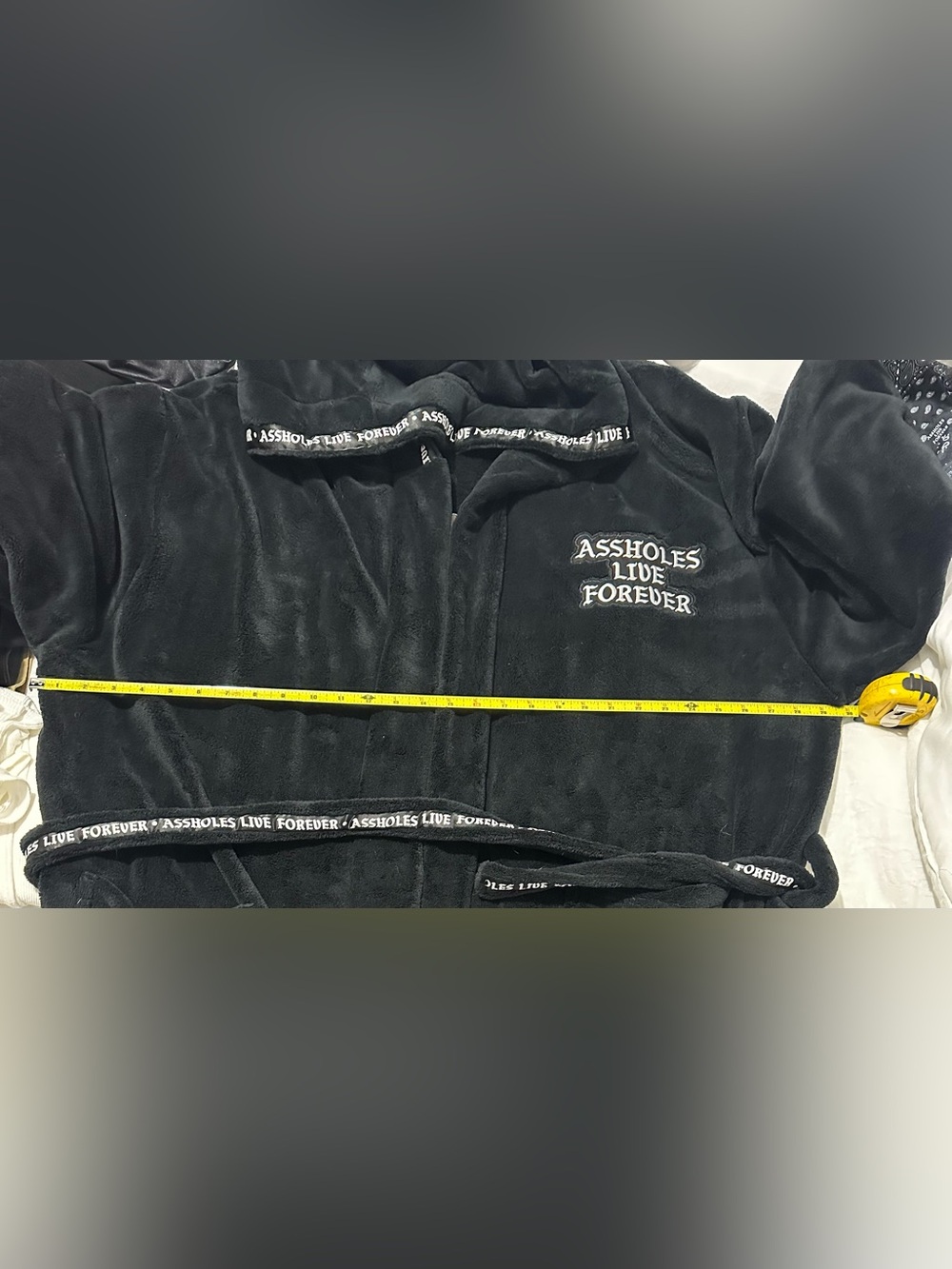 Black Plush Assholes Live Forever Long Robe - Picture 8 of 8